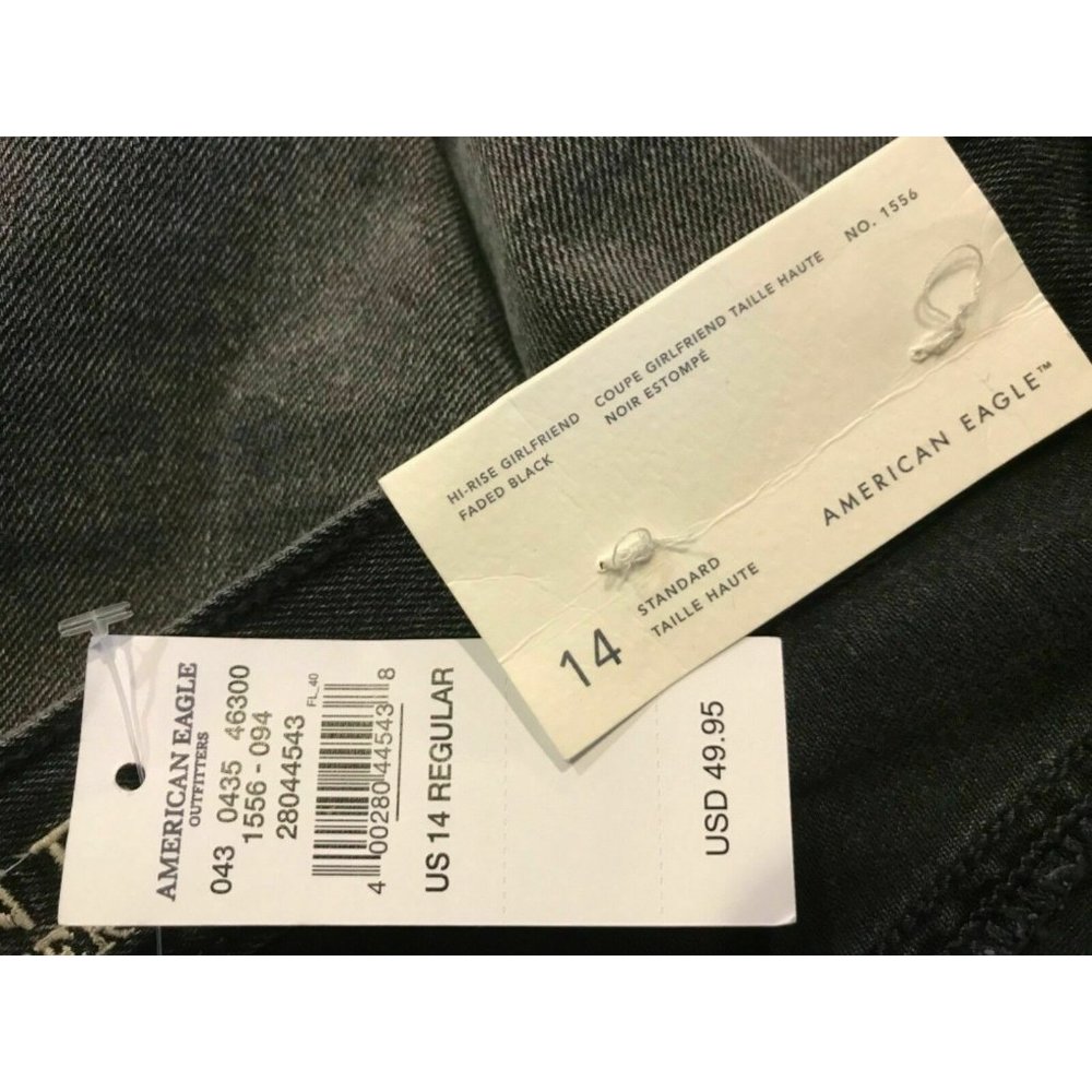 NWT AMERICAN EAGLE Hi-Rise Girlfriend Jean 14R Black #446 - Picture 5 of 5